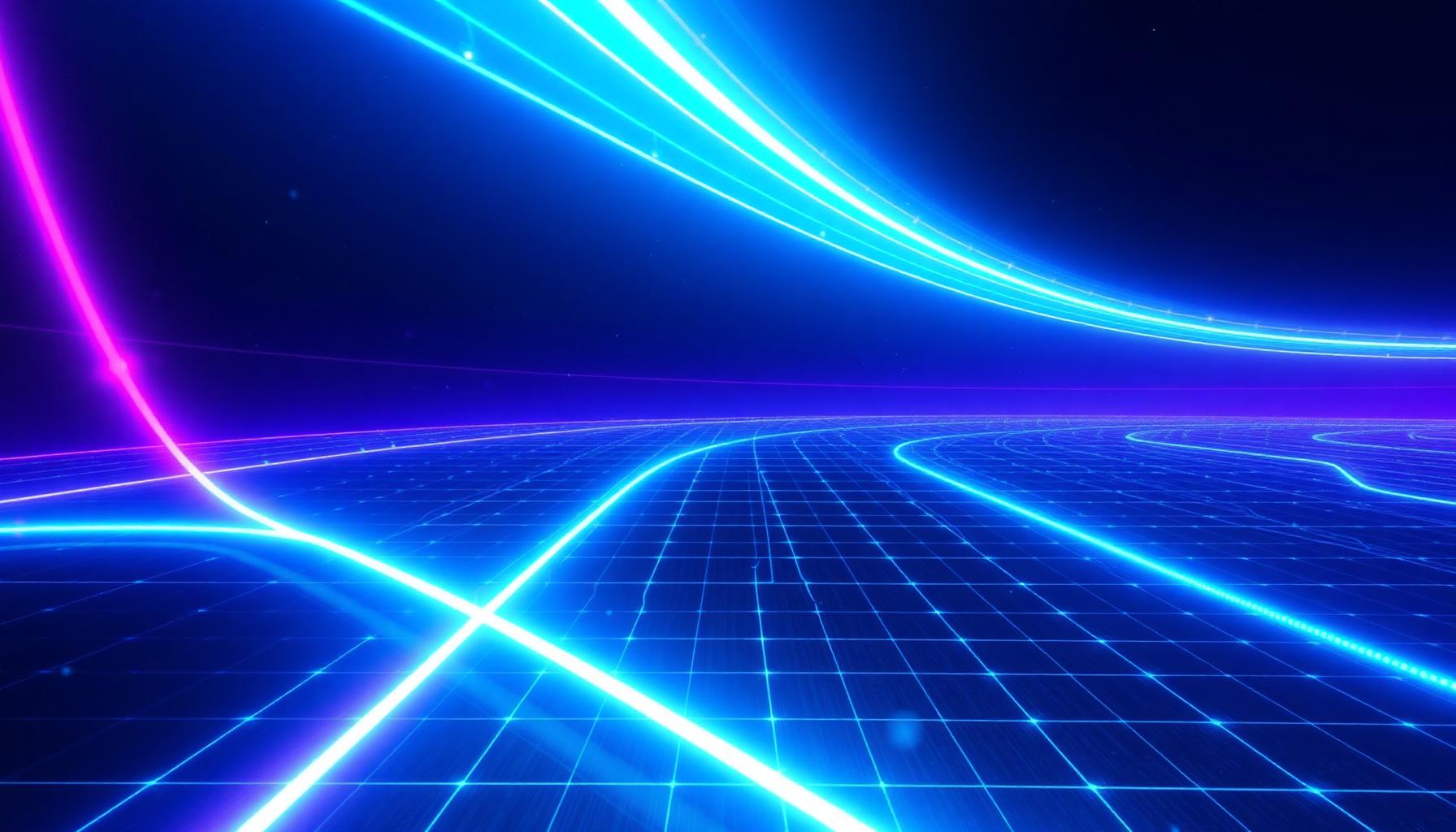 Paisaje digital futurista con líneas de neón que representa La Siguiente Era